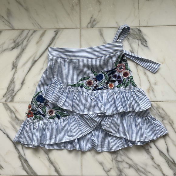 Zara Striped Flower Embroidered Ruffle Skirt - Picture 5 of 5